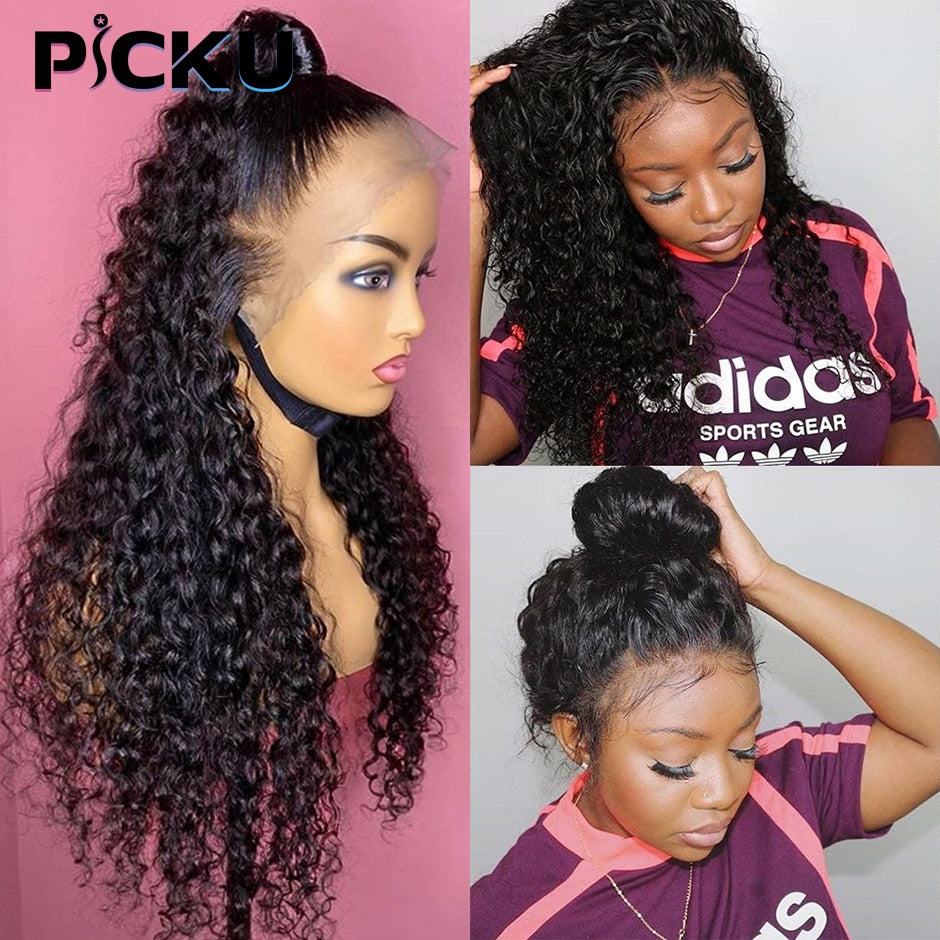 Deep Wave 360 Lace Frontal Wig Brazilian Curly Human Hair Wigs for Women Preplucked 13x4 HD Transparent Lace Frontal Closure Wig